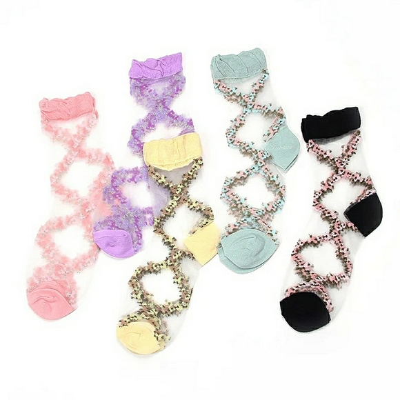 Restocking Soon (Cottage Core Floral Embroidered Sheer Sock) - Picture 4 of 6